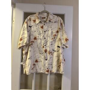 Carribean Men's Silk Blend Short Sleeve Button Up Tropical Print Shirt Size XL